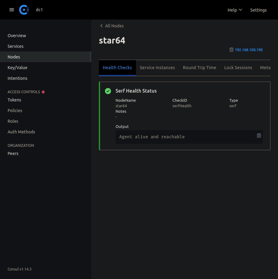 Screenshot of Star64 in Consul dashboard