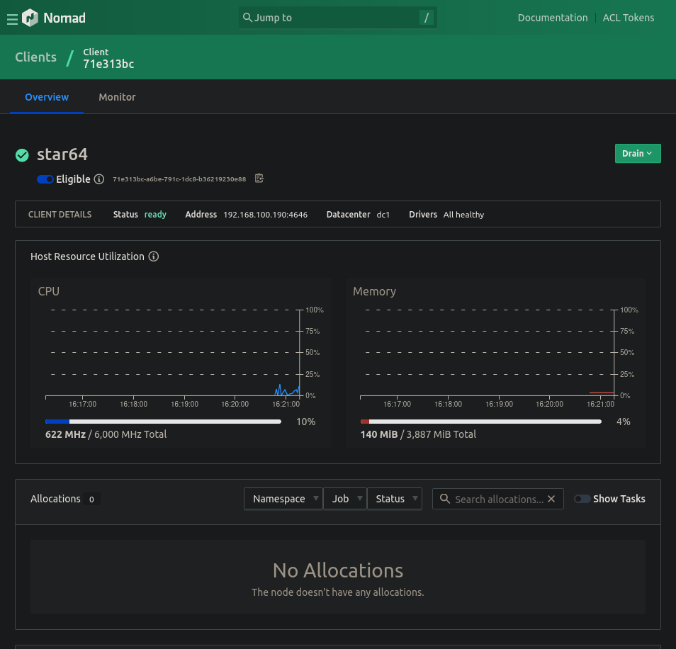 Screenshot of Star64 in Nomad dashboard